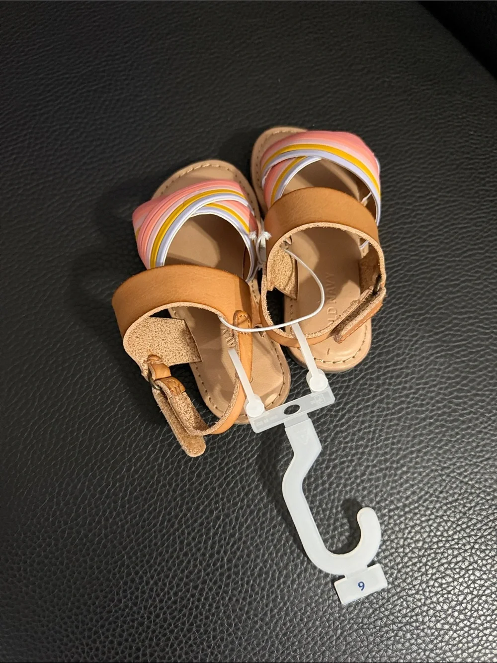 Old Navy Tan Sandals with Pink, Yellow & White Straps